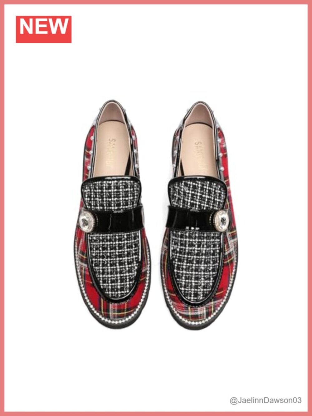 Plaid Lug Sole Penny Loafers Pearl Trendy Low Heel Slip On Dressy Party Shoes